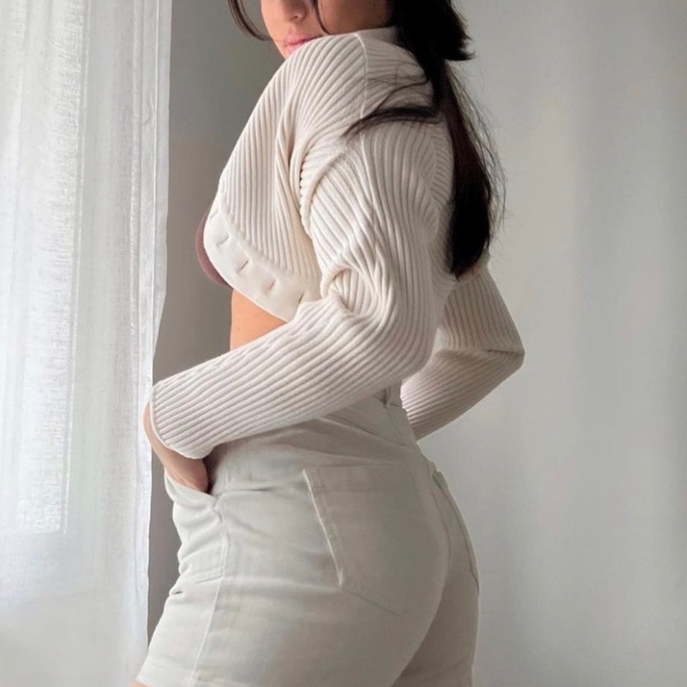 Alaia Cream Ribbed Cardigan